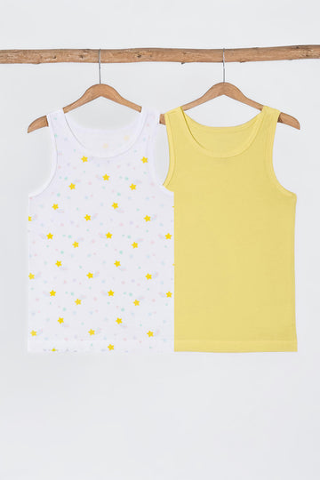 2-Pack Girls' Cotton Tank Tops – Yellow & Star Print