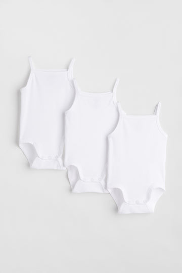 3- Pack White Bodysuits with Fine Straps