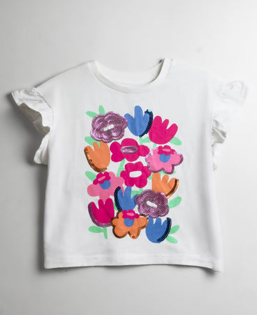 Toddler Girl's Ruffled Sleeve White T-Shirt