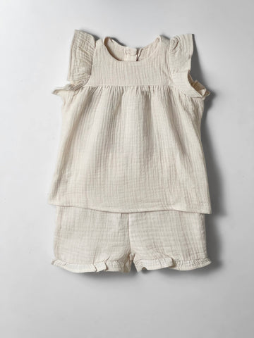 Baby Girl's Soft Muslin 2 Piece Set - Light Beige