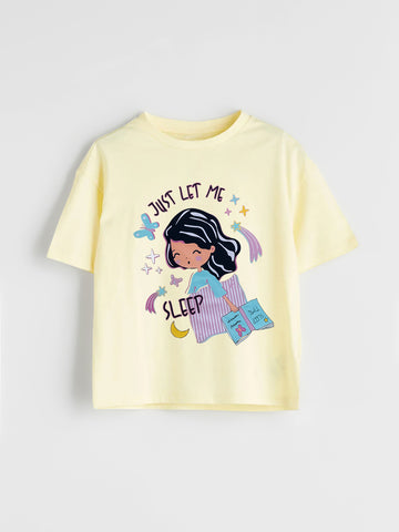 Crew Neck Girl's Cotton T-shirt | Yellow