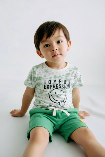 Baby Boy's T-Shirt & Short Set | Cotton Fabric, Green, Tie Dye Pattern