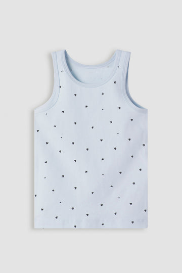 Girls' Light Blue Cotton Vest Top with Heart Print