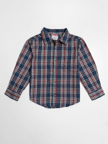 Toddler Boy's Full Sleeve Cotton Shirt | Navy & Red Striped