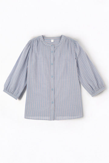 Women Cotton 3/4 Length Sleeve Shirt | Band Collar, Front Button