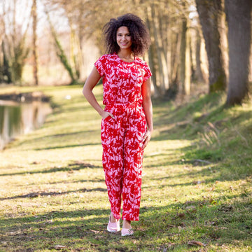 Women's Red Floral Crinkle Textured Co-ord Set