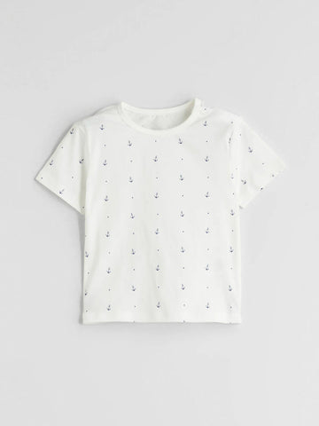 Infant Half Sleeve T-shirt | Cotton, White Print sailor