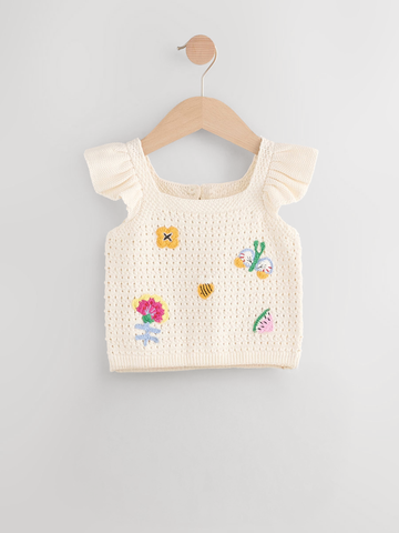 Toddler Girls’ Ecru Crochet Embroidered Top