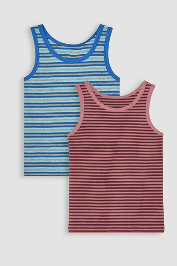 Toddler's 2-Pack Cotton Striped Tank Tops blue & brown stripe