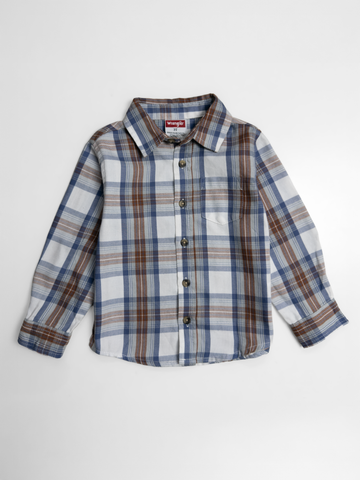 Toddler Full Sleeve Cotton Shirt | White & Khaki Stripe