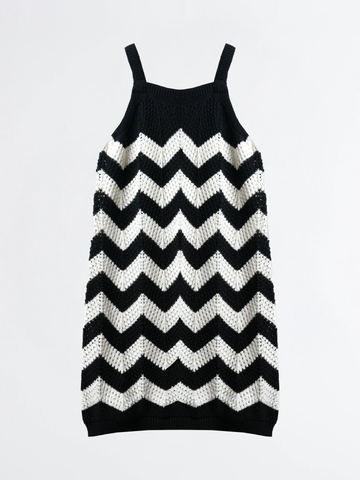 Toddler Girls’ Black & White Chevron Knit Dress