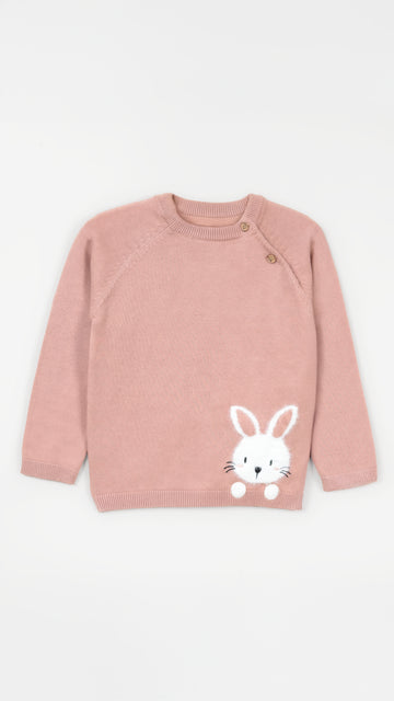 Baby Girls’ Bunny Pure Cotton Knit Sweater – Soft Pink