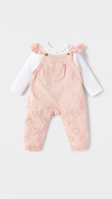 Baby Girls’ Pink Heart Knit Dungaree Set