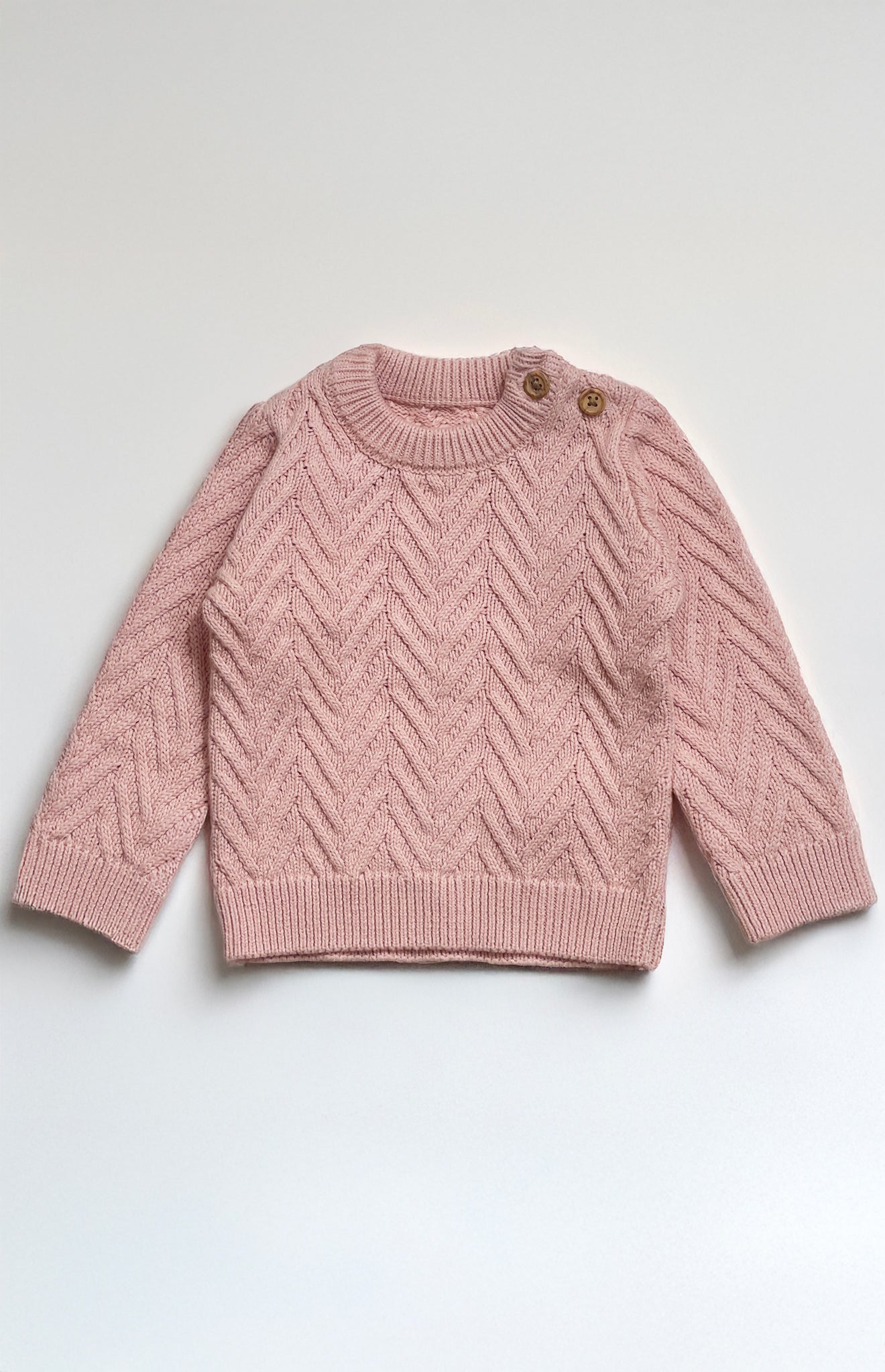 Unisex Baby Jumper | Cotton, Pale Pink, Cable Knit Pattern