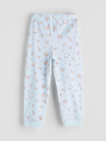 Girl's All Over Print Cotton Leggings | Light Blue