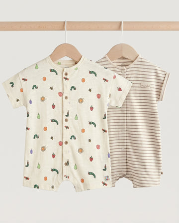 2-Pack Short Half Sleeve Romper - All over and Stripe Print
