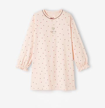 Girls Long Outfit | Cotton, Full Sleeve, Dot Print, Light Pink