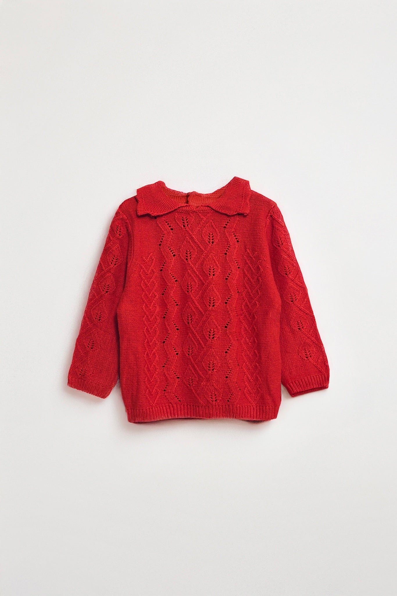 Ruffled Neck Baby Sweater | Cotton, Crimson Red