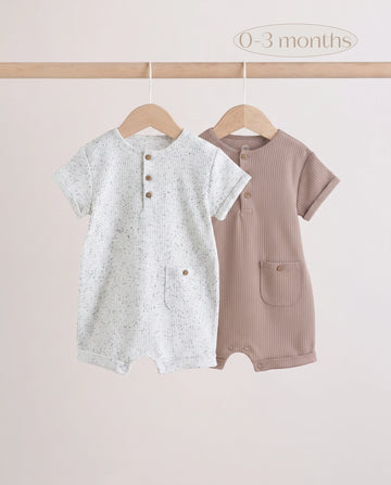 2-Pack Baby Rompers Set – Speckled ecru, Light Brown