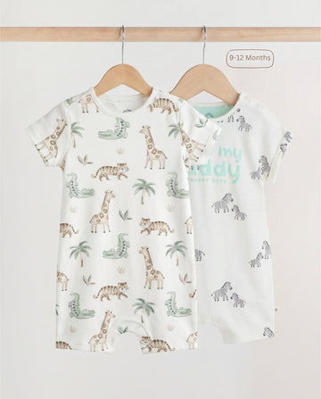 2-Pack Jungle Theme Baby Rompers – Safari & Zebra Print