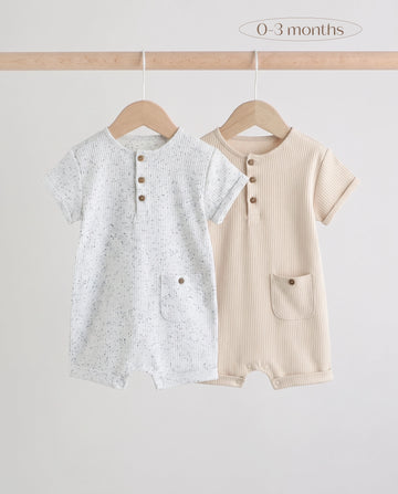 2-Pack Baby Rompers Set – Speckled ecru, Warm beige