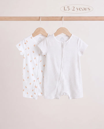 2-Pack Baby Zip Rompers — Duckling Print & Greige Stripe