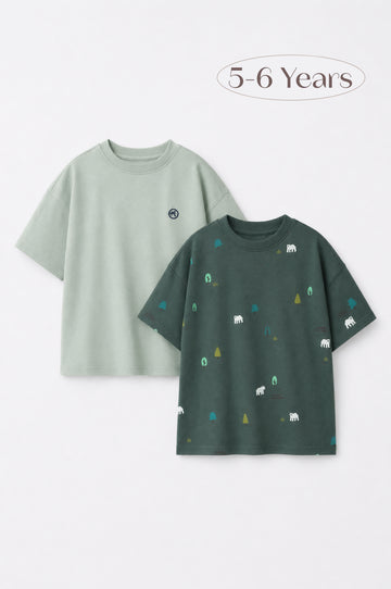 Boys' 2-Pack Oversized Cotton T-Shirt — Mint Green & Forest Green