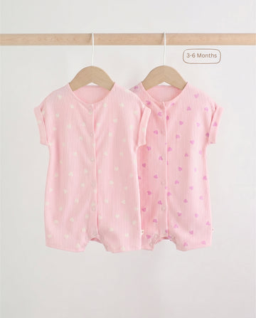 2-Pack Baby Girls' Ribbed Rompers – Pink Hearts