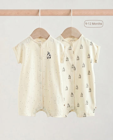 2-Pack Baby Rompers – Cream Speckle & Milk Bottle Print