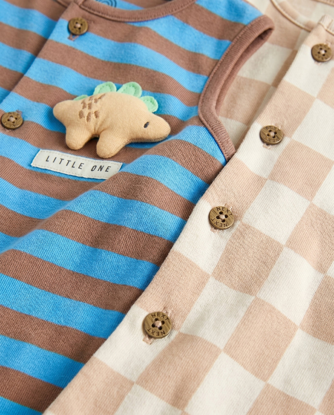 2-Pack Sleeveless Baby Romper – Blue Stripe & Beige Check