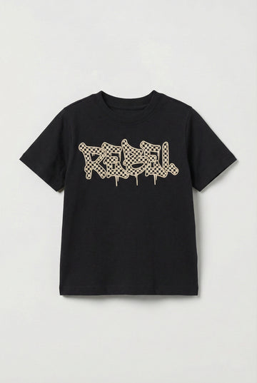 Toddler Cotton Black T-Shirt | Rebel Print