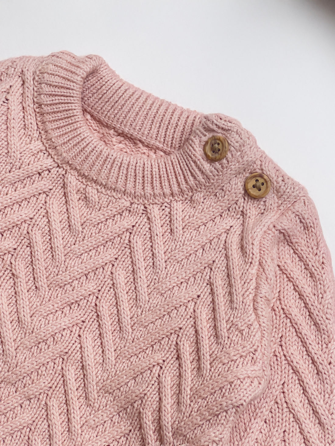 Unisex Baby Jumper | Cotton, Pale Pink, Cable Knit Pattern