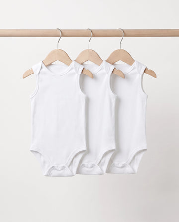 3-Pack Baby Sleeveless Cotton Bodysuit — White