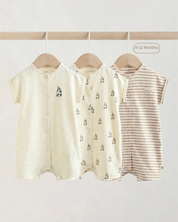3-Pack Cotton Romper Set – Neutral Colours