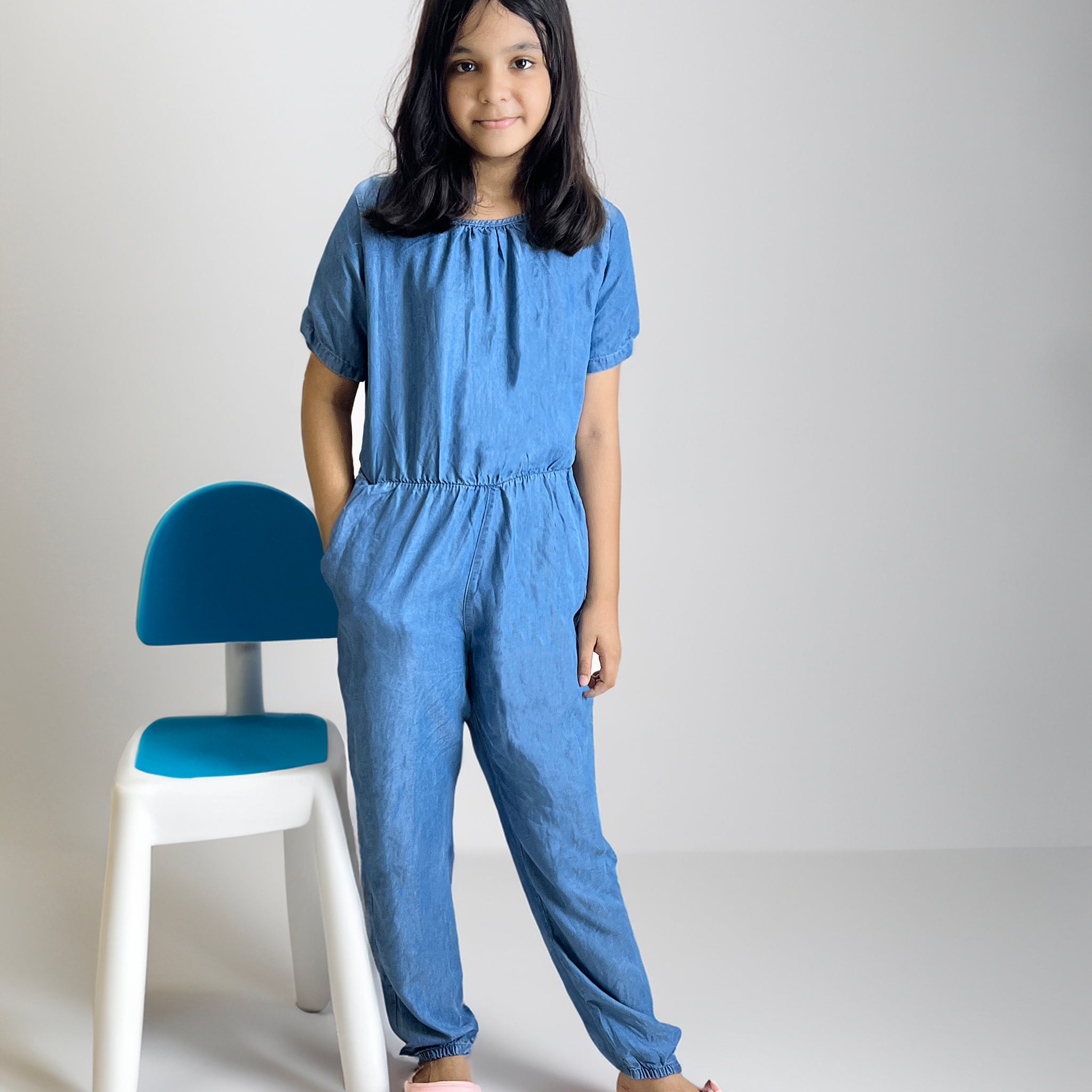 Girl's Full Jumpsuit | Cotton,Denim Fabtic