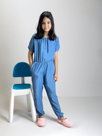 Girl's Full Jumpsuit | Cotton,Denim Fabtic