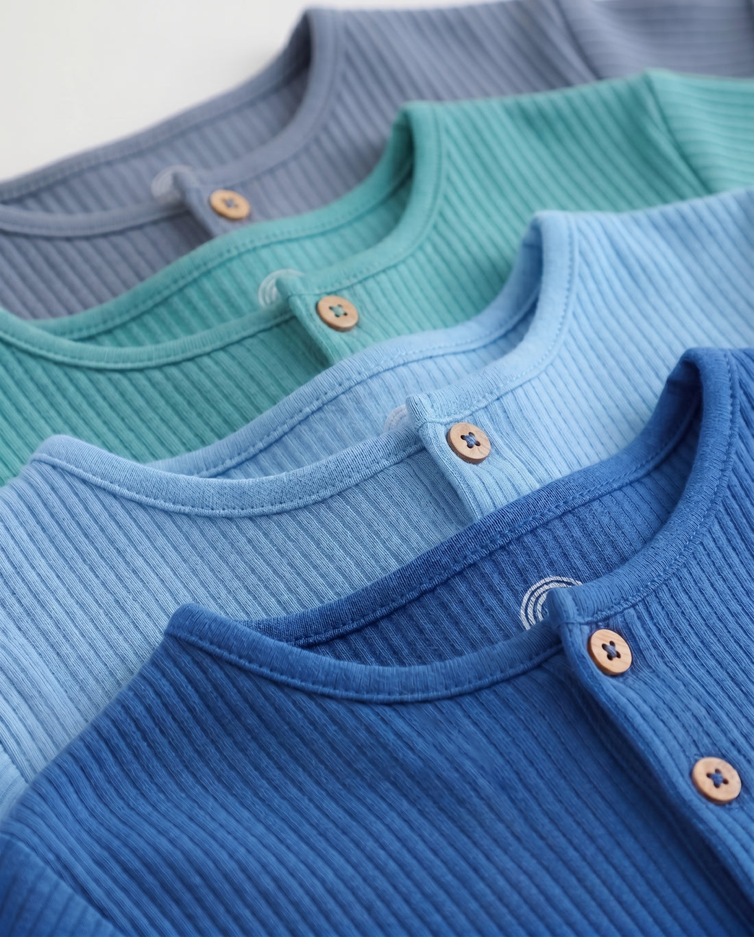 4-Pack Ribbed Cotton Baby Romper Set - Royal Blue, Blue, Teal, Dusky Blue