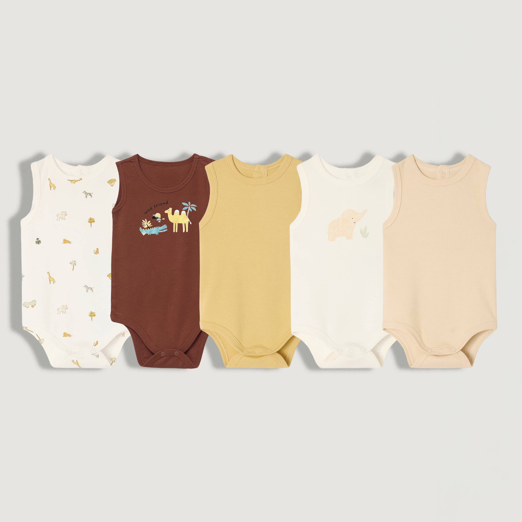 5-Pack Sleeveless Baby Bodysuits | Cotton, Snap Button