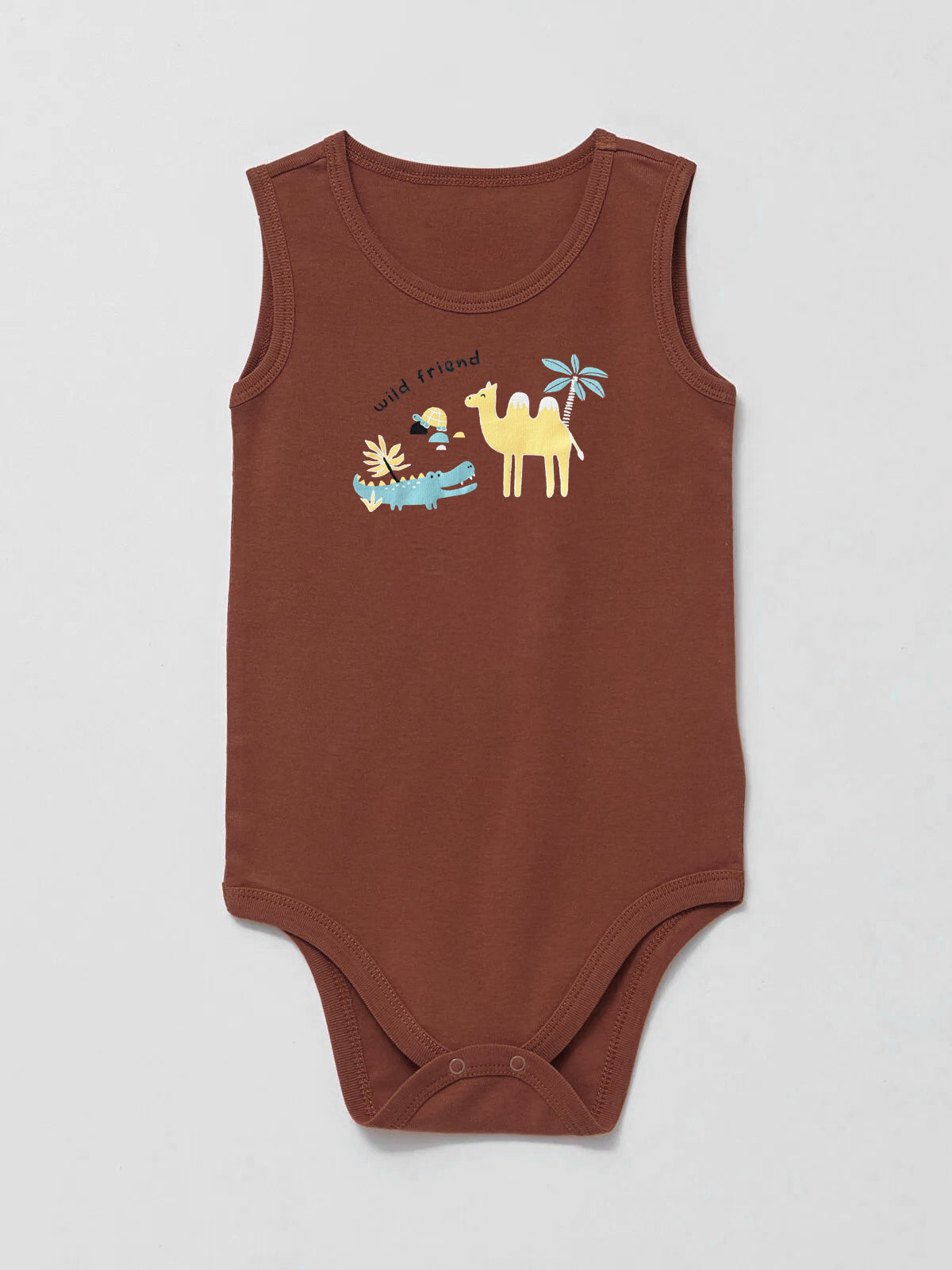 5-Pack Sleeveless Baby Bodysuits, brown camel print
