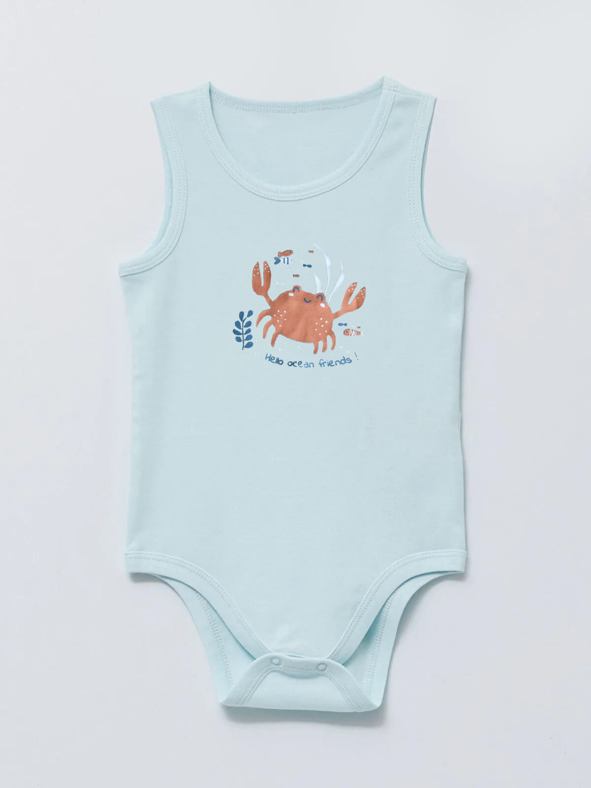 5-Pack Sleeveless Baby Bodysuits, mint crab print