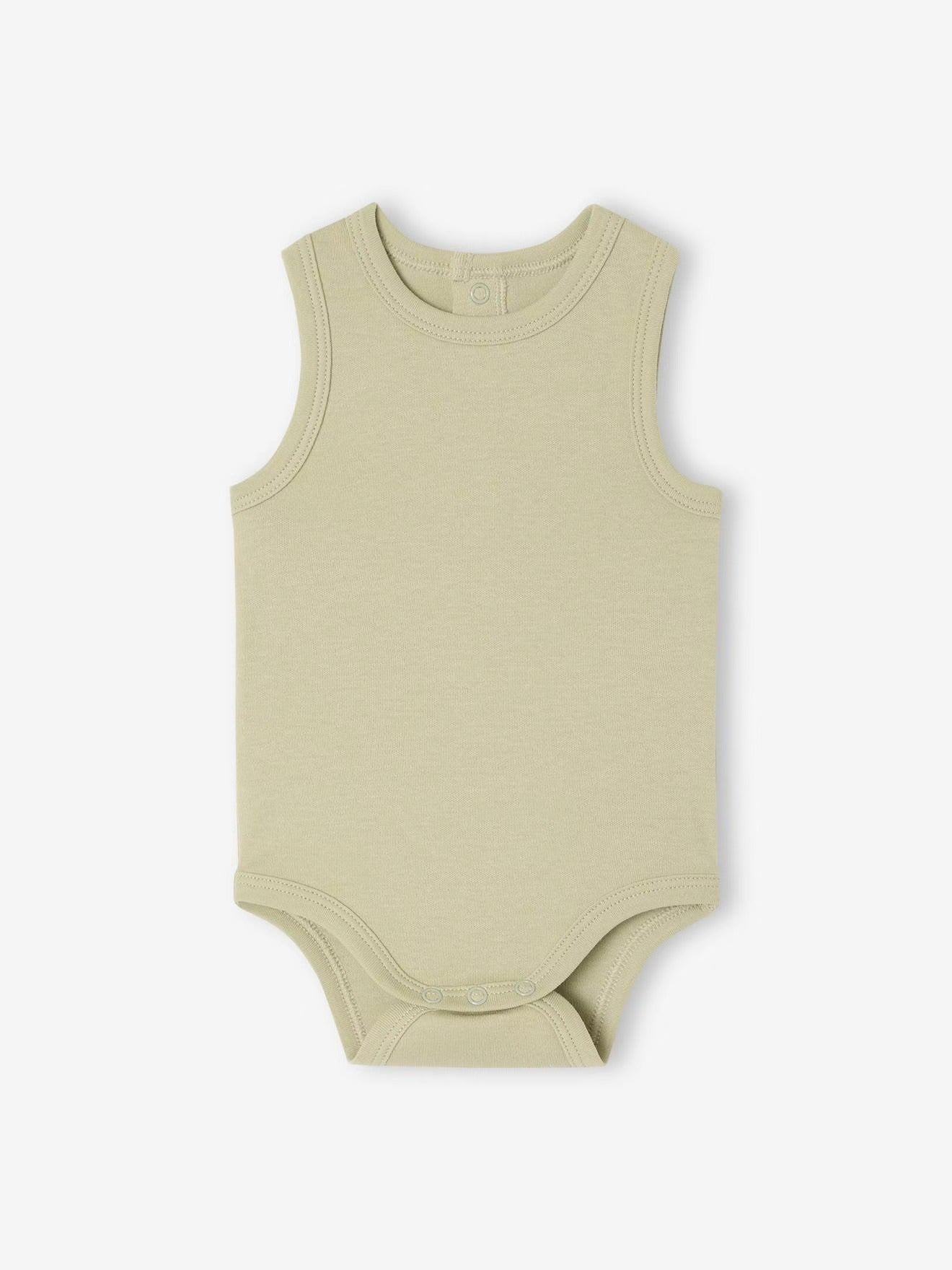 5-Pack Sleeveless Baby Bodysuits, solid mint 