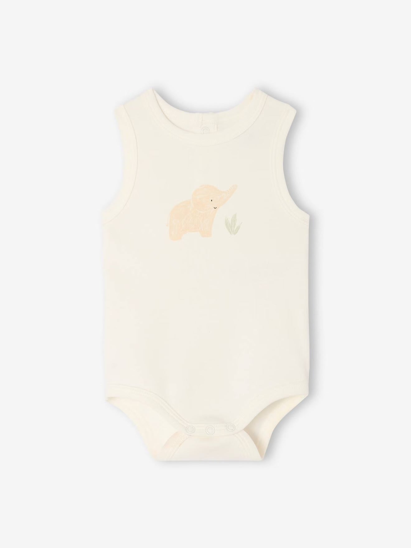 5-Pack Sleeveless Baby Bodysuits, white elephant print