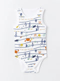5-Pack Sleeveless Baby Bodysuits, white ocean print