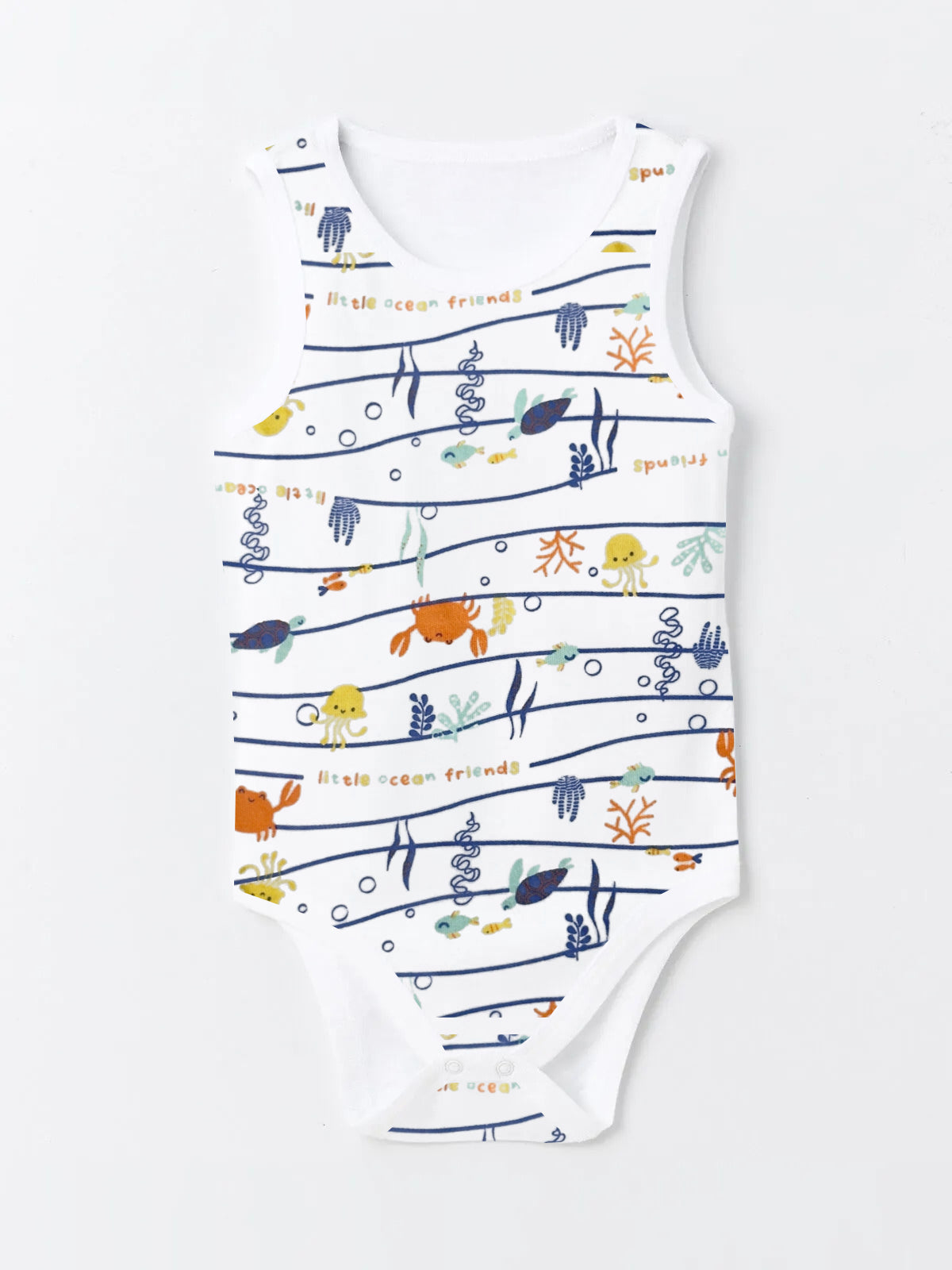5-Pack Sleeveless Baby Bodysuits, white ocean print
