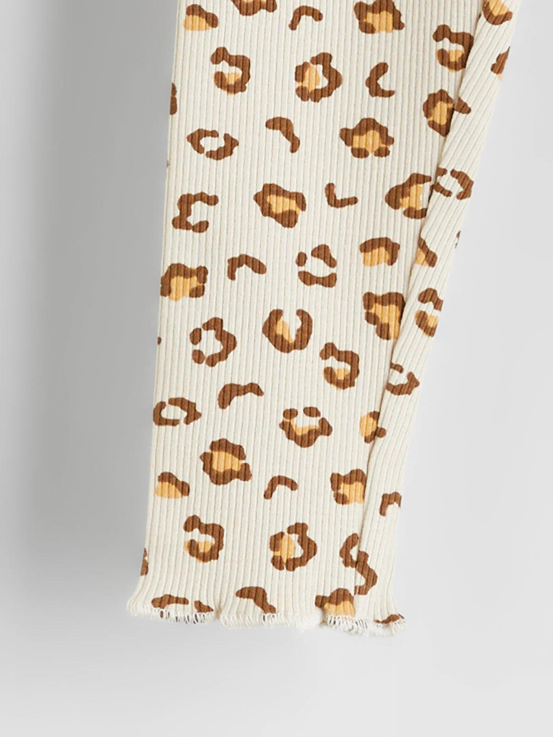 Girls’ Ribbed Cotton Leopard Print Leggings – Beige