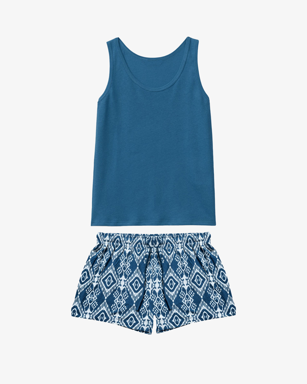 Women's 2-Piece Set Tops & Shorts | Sleeveless, Rayon Fabric, Cerulean Blue