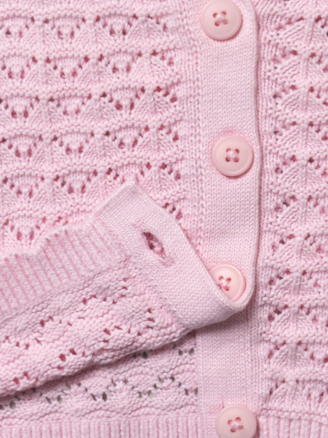 Girl's Pure Cotton Ecru Crochet Baby Pink Cardigan