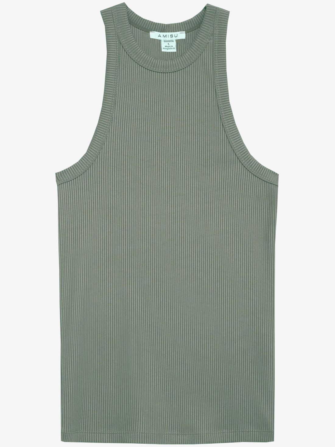 Women's Tank Top | Ribbed Fabric, Long, Dark Olive