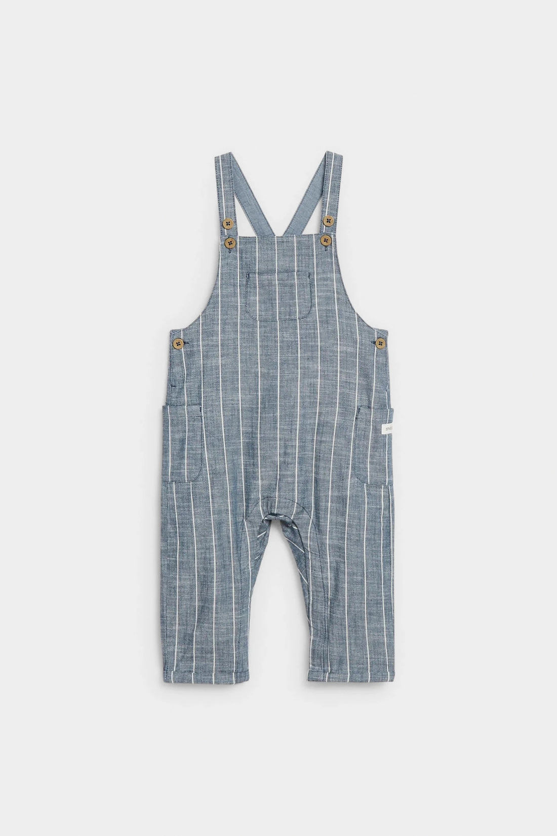 PTex Fashion striped chambray dungaree, flat lay, full front view