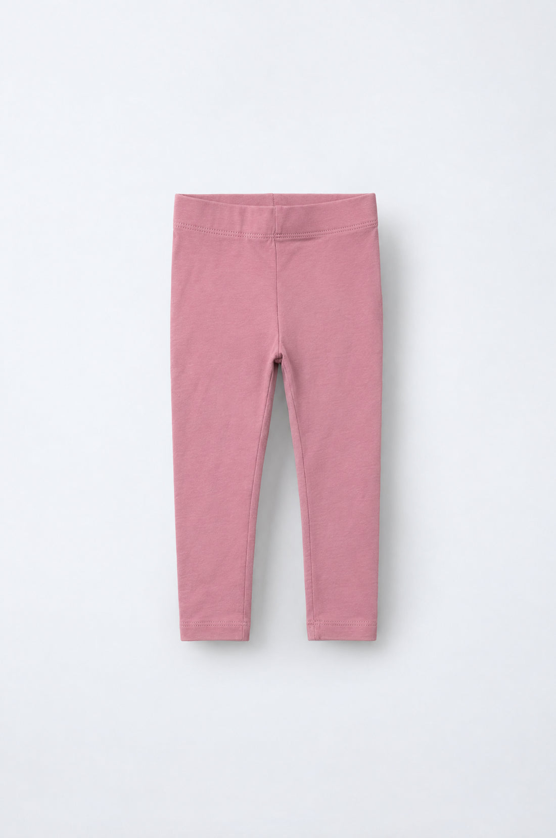 Dusty muted pink toddler girls leggings with elasticated waistband and fitted full-length design on a clean white background.